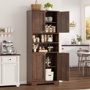 Multifunctional 67" Storage Cabinet with 4 Doors & Adjustable Shelves for Kitchen, Pantry, Living Room - 1 of 4