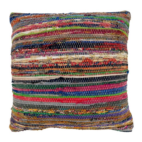 Saro Lifestyle Multi colored Chindi Decorative Pillow Cover Multi