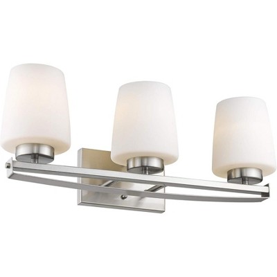 Chloe Lighting Olivia Contemporary 3 Light Brushed Nickel Bath Vanity Light Etched White Glass 23" Wide