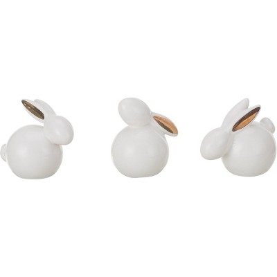 Transpac Small Dol Gold Ear Bunny Figurine Set of 3 Spring Home Decorations
