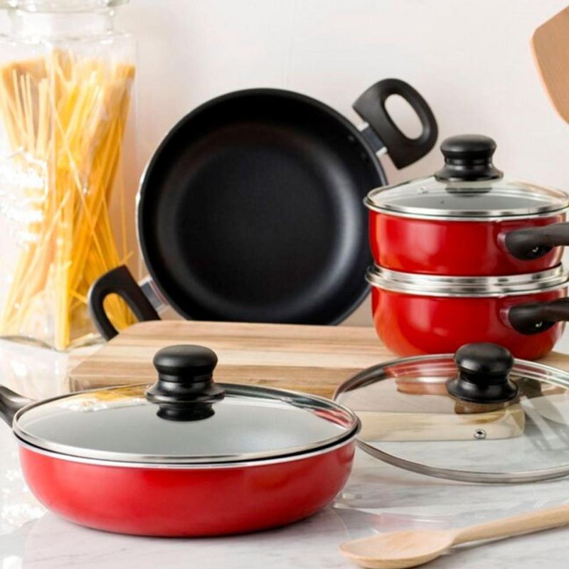Lexi Home 8-Piece Aluminum Non-Stick Cookware Set - Red, Black, 4 of 5