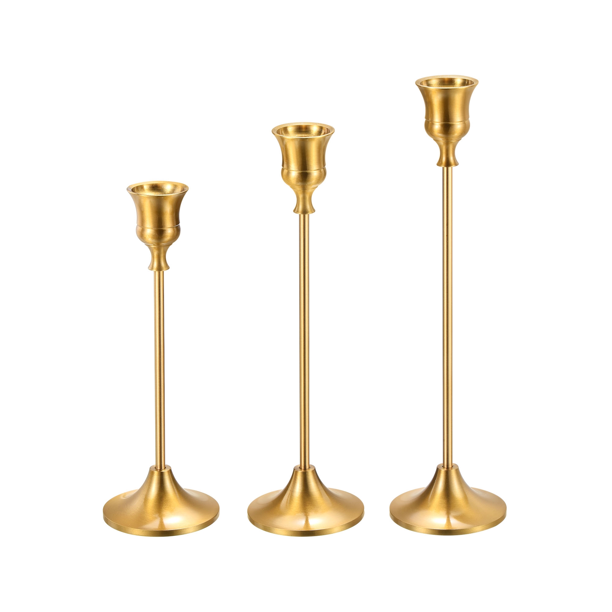Unique Bargains Metal Vintage Long Taper Candle Holders Fit 3/4 Inch for Halloween Christmas Table Centerpiece Party Gold 3 Pcs