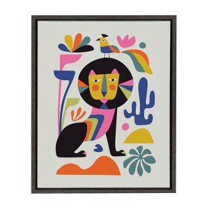 18" x 24" Sylvie Lion Framed Canvas Wall Art by Rachel Lee Black/Gray - Kate & Laurel All Things Decor: Modern Style, Plastic Frame - 1 of 4