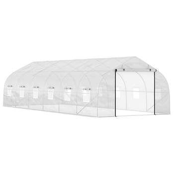 Outsunny 26' x 10' x 7' Walk-In Greenhouse Tunnel, Large Gardening Hot House with 12 Windows, 2 Net Protected Zipper Screen Doors for Backyard, White