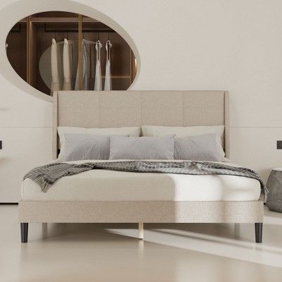 FUFU&GAGA Cozy Segmented Bedroom Upholstered Bed Frame,Stable & Easy-Clean,Wear-Resistant,TB117 Verified,Off-White