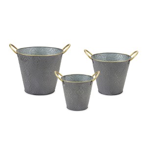 Grey and Gold Metal Plant Pails, Set of 3 – 13" Tall by Melrose - 1 of 4