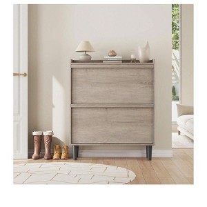 Modern Wooden Shoe Cabinet with Drawers, Adjustable Shelf for Entryway, Hallway, Living Room - 1 of 4
