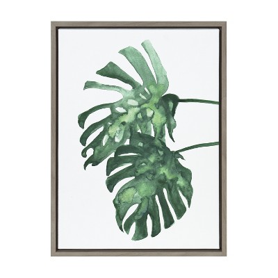 Green Monstera Leaves Framed Canvas Wall Art, 18x24