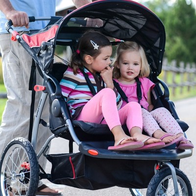 Centennial Red and Black Double Jogging Stroller with Swivel Wheels