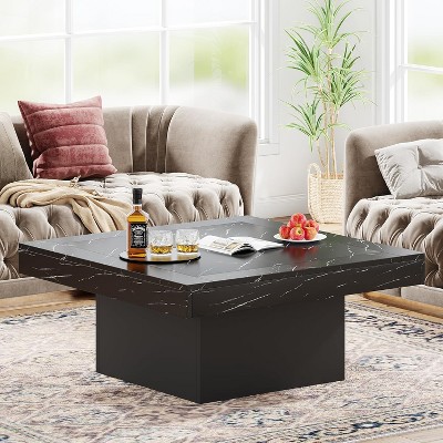 Hommoo Farmhouse Square Coffee Table with LED Light Black