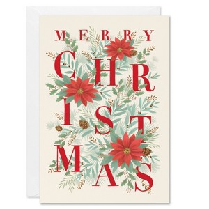 10ct Christmas Cards Boxed with Envelopes Poinsettias - 1 of 4