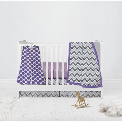 Bacati - Ikat Dots Leopard  Purple Grey Girls 4 pc Crib Set with Muslin Sleeping Sack