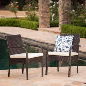 Christopher Knight Home Cordoba Outdoor Wicker Dining Chairs with Cushion (Set of 2) - 1 of 4