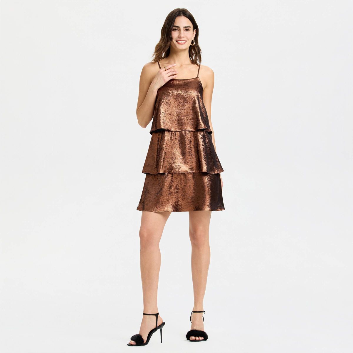 Women's Metallic Tiered Mini Slip Dress - A New Day™