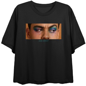 Holy Airball, Close Up Shot on Black Short Sleeve Adult Crop T-Shirt - 1 of 3