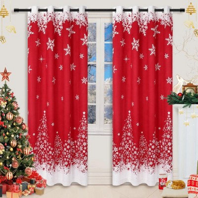 GustoWave 2 Panels Christmas Curtains for Living Room, Xmas Red Velvet Curtains Indoor Holiday Grommet Curtain Snowflakes