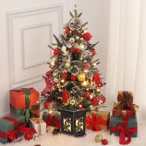 3 Ft Prelit Artificial Christmas Tree, Potted Fake Snow Flocked Christmas Tree  Small Tabletop Xmas Tree for Indoor Outdoor Decoration - 1 of 4