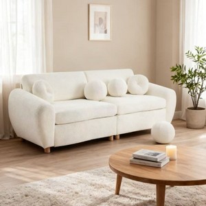 Homy Casa Modern Boucle Sectional Sofa with Round Pillows and Curved Arms for Living Room or Apartment, White - 1 of 4