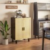 Yukimo Modern Boho Kitchen Cabinet, Buffet Cabinet with 2 Woven Rattan Doors and Adjustable Shelves, Black and Natural - 2 of 4