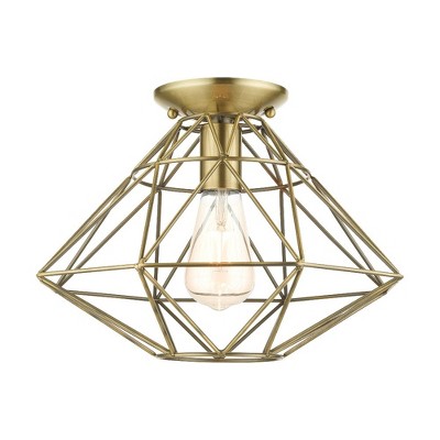 Antique Brass Geometric 1-Light Flush Mount Ceiling Fixture