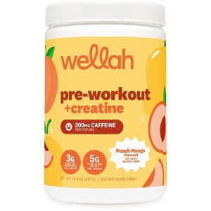 Wellah Pre-Workout + Creatine Powder (30 Servings) Peach Mango - 200mg Caffeine, 3g Creatine Monohydrate, 5g Citrulline Malate - 1 of 4