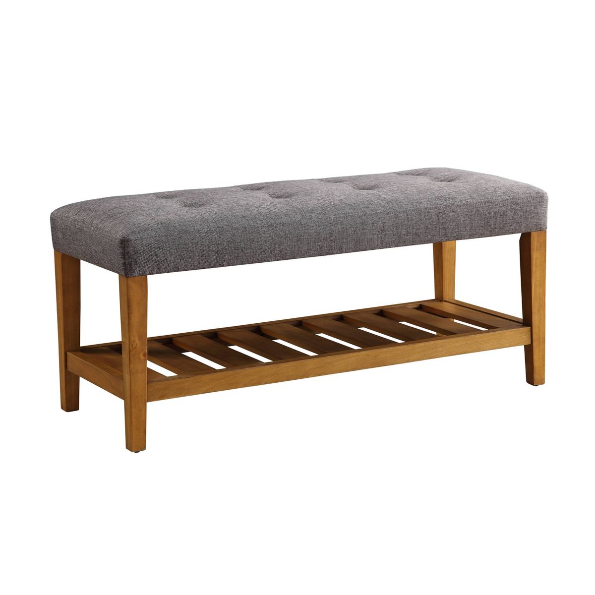 Acme Furniture Charla Bench Gray Fabric/Oak Finish