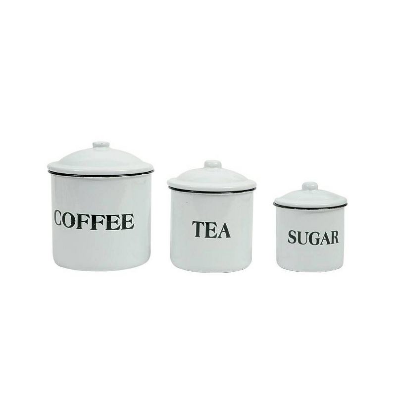 Storied Home Set of 3 &#39;Coffee Tea Sugar&#39; Metal Containers with Lid, 3 of 11