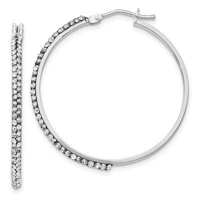 Black Bow Jewelry 2 x 33mm Round Hoop Earrings in 14k White Gold with White Crystals