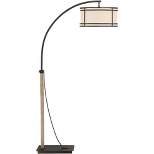 Franklin Iron Works Industrial Farmhouse Arc Floor Lamp 71.5" Tall Oil Rubbed Bronze Oatmeal Fabric Drum Shade for Living Room House Office