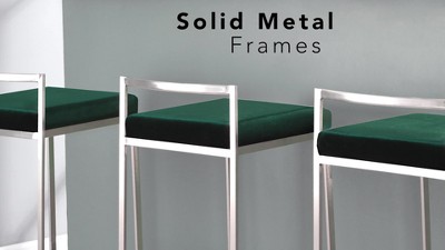 Set of 2 Beige Fabric and Black Steel High Back Counter Stools