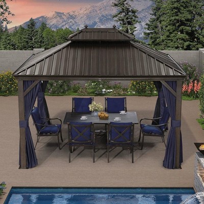 PURPLE LEAF Hardtop Gazebo Canopy with Netting and Curtains for Outdoor Deck Backyard Heavy Duty Metal Patio Permanent Pavilion