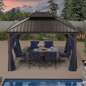 PURPLE LEAF Hardtop Gazebo Canopy with Netting and Curtains for Outdoor Deck Backyard Heavy Duty Metal Patio Permanent Pavilion - 1 of 4