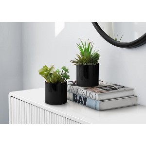 Artificial Plant, 7" Tall, Succulent, Indoor, Faux, Fake, Table, Greenery, Potted, Set Of 2, Decorative, Green Plants, Glossy Black Pots - 1 of 1