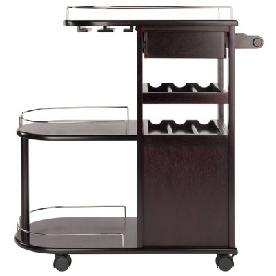 Espresso Wood Entertainment Cart with Wine Rack and Storage
