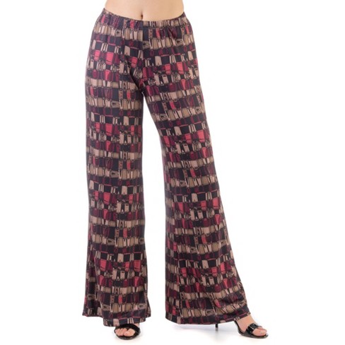 24seven Comfort Apparel Red Print Elastic Waist Palazzo Pants - image 1 of 4