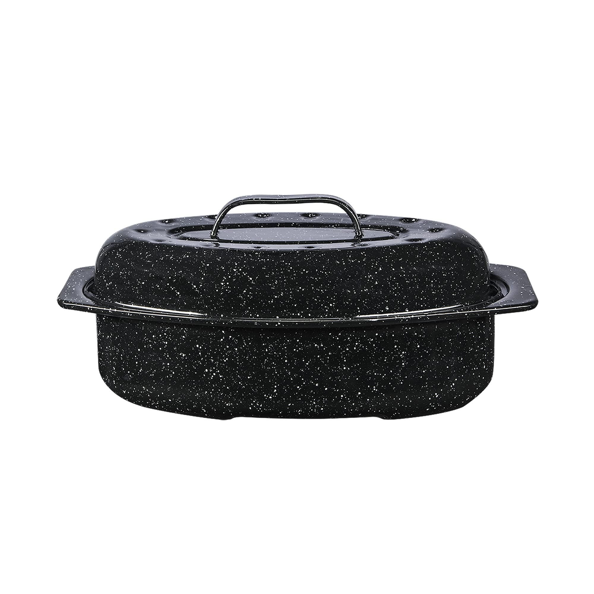 Granite Ware 13-Inch Oval Roaster With Lid, Enameled Steel Design, Up To 7 Lb Poultry/Roast, Resists Up To 932°F, Ideal for Preparing Meals for Two