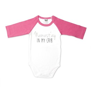 Pavilion Gift Company - Namast'ay - 12-24 Months 3/4 Length Pink Sleeve Onesie - Leotards and Bodysuits - 1 of 4