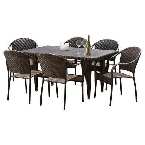 christopher knight 7pc zumba wicker multi dining brown outdoor target