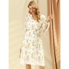 Allegra K Women's Boho Floral V Neck Tie Waist Long Sleeve Chiffon Wrap Midi Dress - 4 of 4