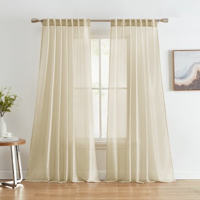 HLC.ME Lauren Semi Sheer Light Filtering Transparent Pocket Top & Back Tab Lightweight Window Curtain Panels, Set of 2