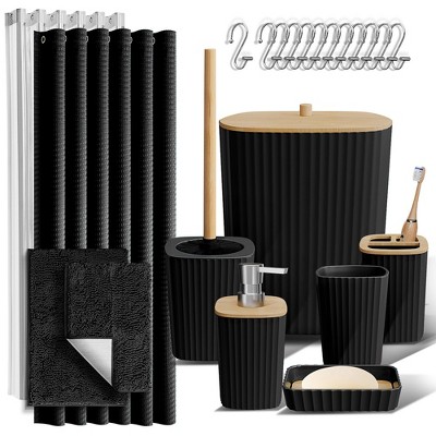 Nestl Bathroom Accessories Set - 22pc Black Bathroom Set With Shower Curtain And Rugs : Target