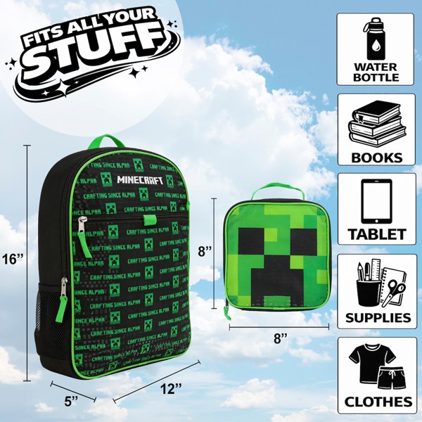 Set de 4 piezas de mochila escolar Minecraft para niños 2