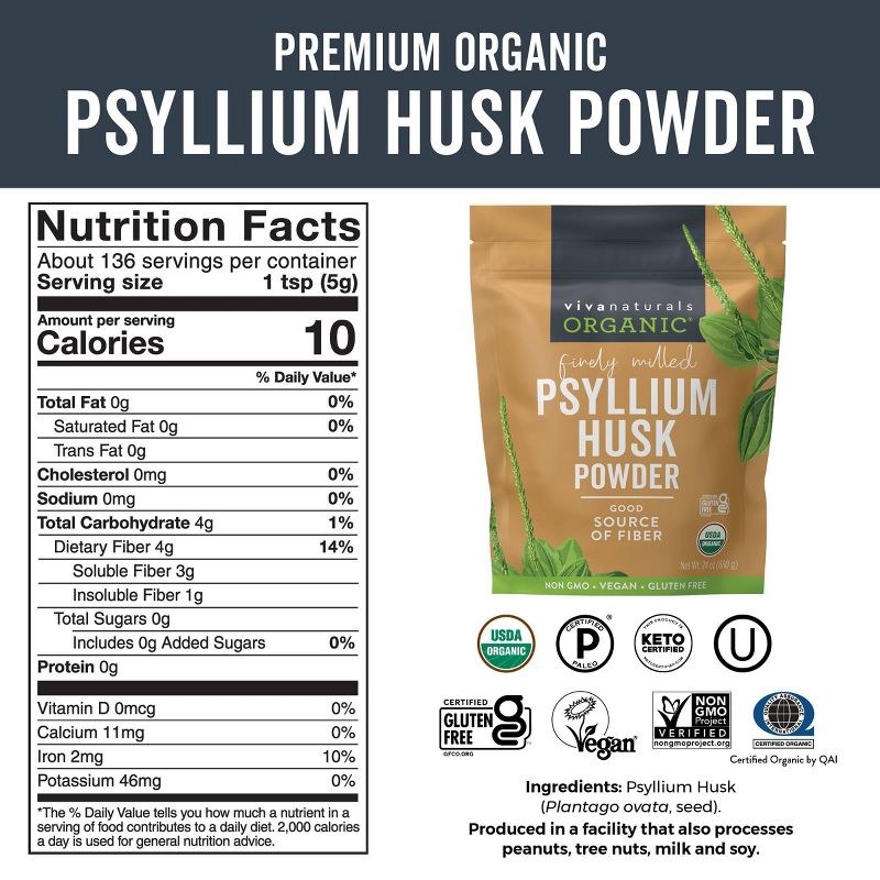 Viva Naturals Psyllium Husk Powder - 24oz, 4 of 8