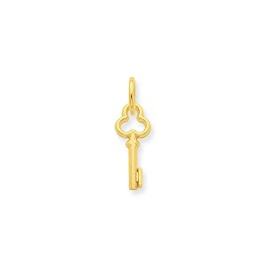 Black Bow Jewelry 14k Yellow Gold, Hannah Collection, Mini Initial I Shamrock Key Charm - 1 of 2