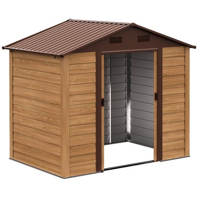 Outsunny Brown Metal Storage Shed with Windows and Sliding Doors