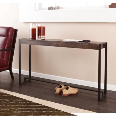 Macen Distressed White and Aged Black Industrial Console Table with Storage