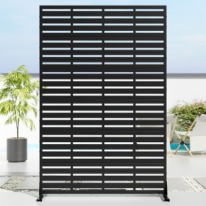 PexFix 72 in. x 47 in. Black Metal Freestanding Privacy Screen Garden Fence For Deck Patio Balcony Outdoor Privacy Panel Louvered Design - 1 of 4