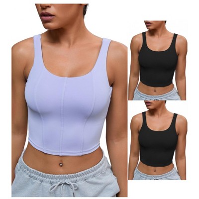 INSPIRE CHIC 3 Pcs Womens U Back Longline Padded Sports Bra Cami Crop Workout Fitness Tank Top with Built in Bra