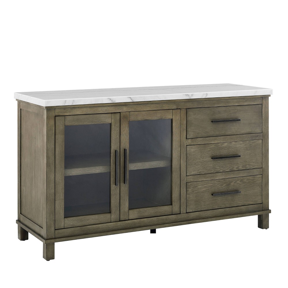 Photos - Storage Сabinet Grayson Marble Top Server White/Driftwood - Steve Silver Co.