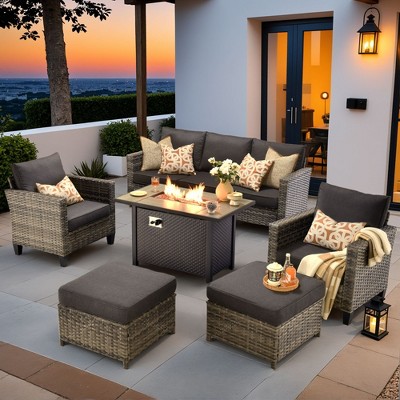 XIZZI Outdoor Sectional Sofa Set, Modular Outdoor Wicker Sofa Set with Optional Solar Table, Ottomans or Fire Pit in 6 Colors, All-Weather Design